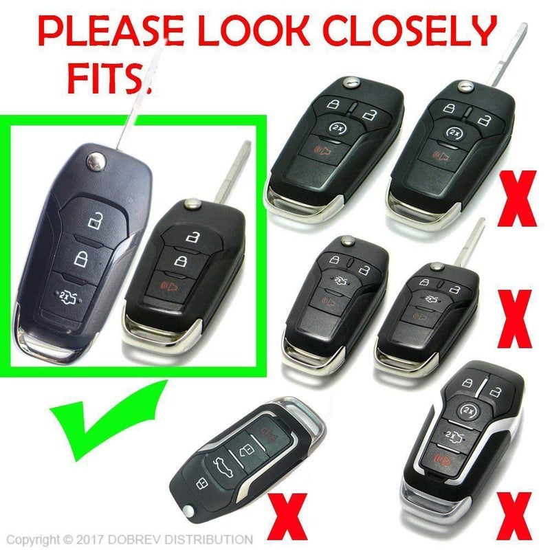 ROYALFOX(TM 2/3 Buttons Leather flip Remote Key Fob case Cover for 2015 2016 2017 2018 2019 Ford F150 F250,Focus 3 Escort Kuga Everest Fiesta Mustang Edge MKV S-MAX Fusion 2016 Ranger (Leather Black) - Image 2